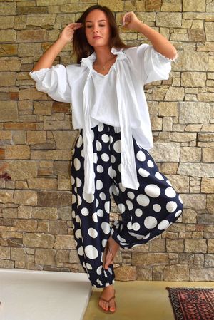 Basso Big Dot Balloon Cuff Pant Navy & White